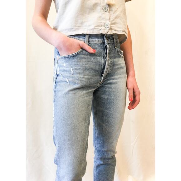 AGOLDE Riley High Rise Straight Leg Crop Distressed Jeans Size 25 - Picture 5 of 11